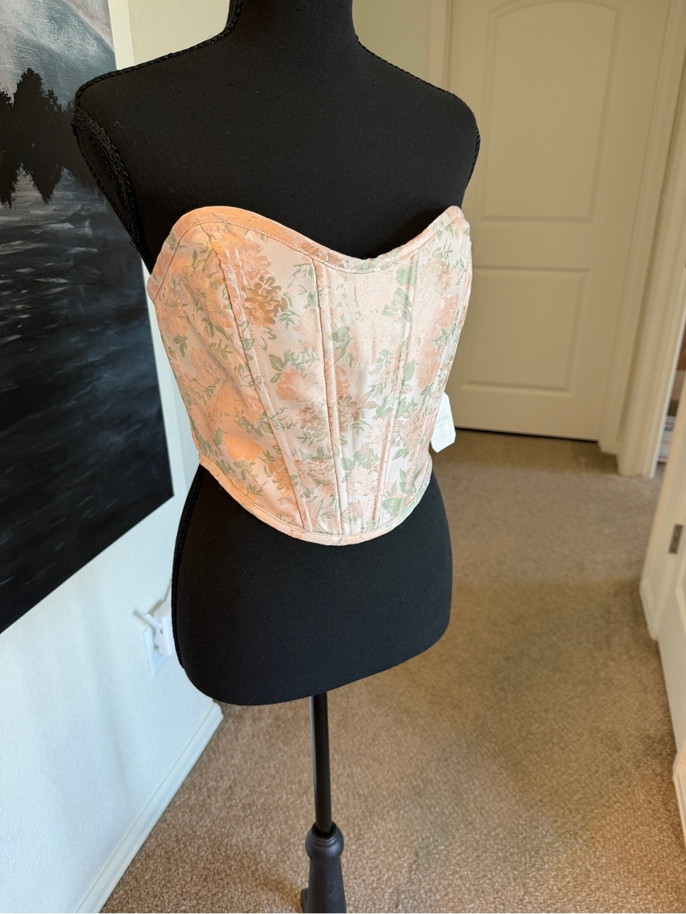 Floral Strapless Corset Crop Top in Blush Pink NWT